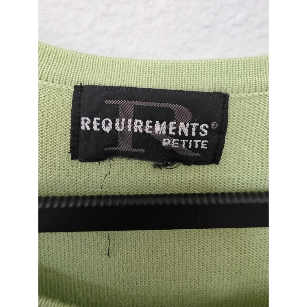 Requirements Petite Sweater 3/4 Sleeve Round Neck Light Green Solid Pullover Bow